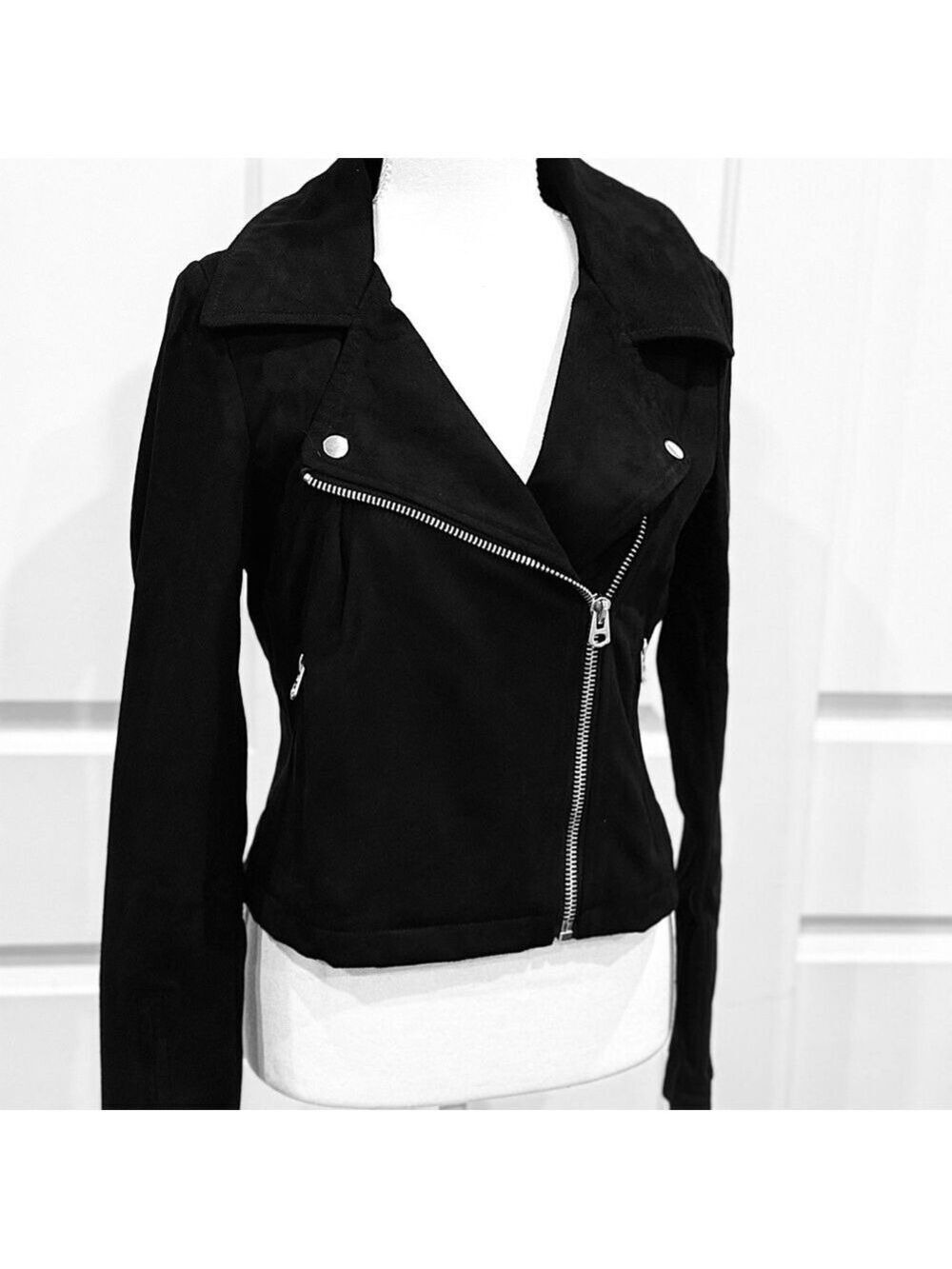 Silence + Noise Black Faux Suede Moto Jacket “Let’s Be Better Humans” - Picture 4 of 13